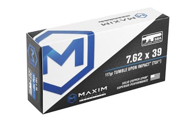 Maxim Defense Industries, SBA Short Barrel Ammunition, 7.62X39, 117 Grain, Solid Copper Bullet, TUI (Tumble Upon Impact) Design, 20 Round Box, image 2