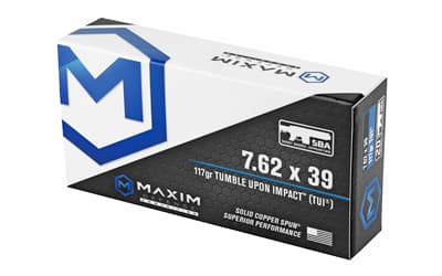 Maxim Defense Industries, SBA Short Barrel Ammunition, 7.62X39, 117 Grain, Solid Copper Bullet, TUI (Tumble Upon Impact) Design, 20 Round Box, image 3