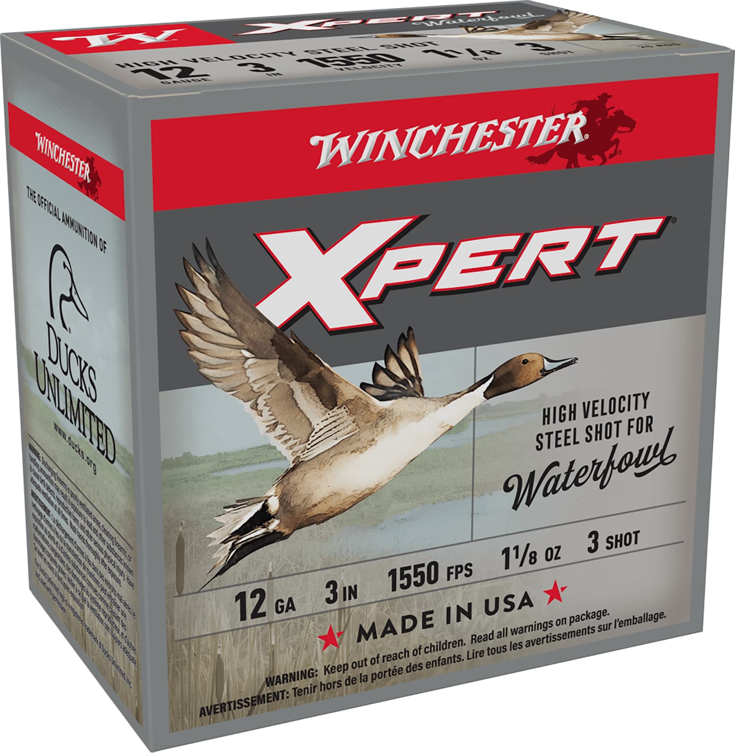 Winchester Ammunition, XPERT STEEL, HIGH VELOCITY, 12 Gauge 3", #3, 1 1/8 oz, Steel Shot, 25 Round Box