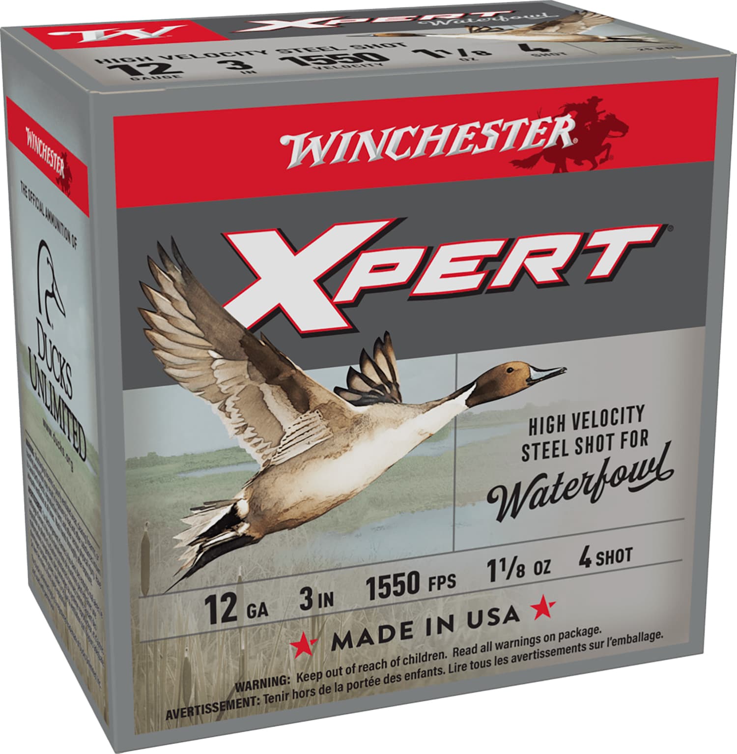 Winchester Ammunition, Xpert HI-Velocity Steel, 12 Gauge, 3", #4, 1 1/8 oz., 25 Round Box