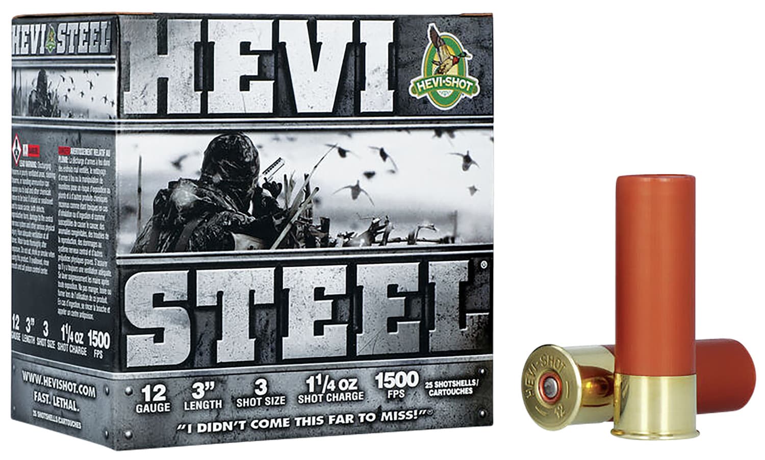 HEVI-Shot, HEVI-Shot, HEVI-Steel, 12 Gauge 3", Max Dram, 1 1/4 oz, #3 Shot Size, 25Rd Box