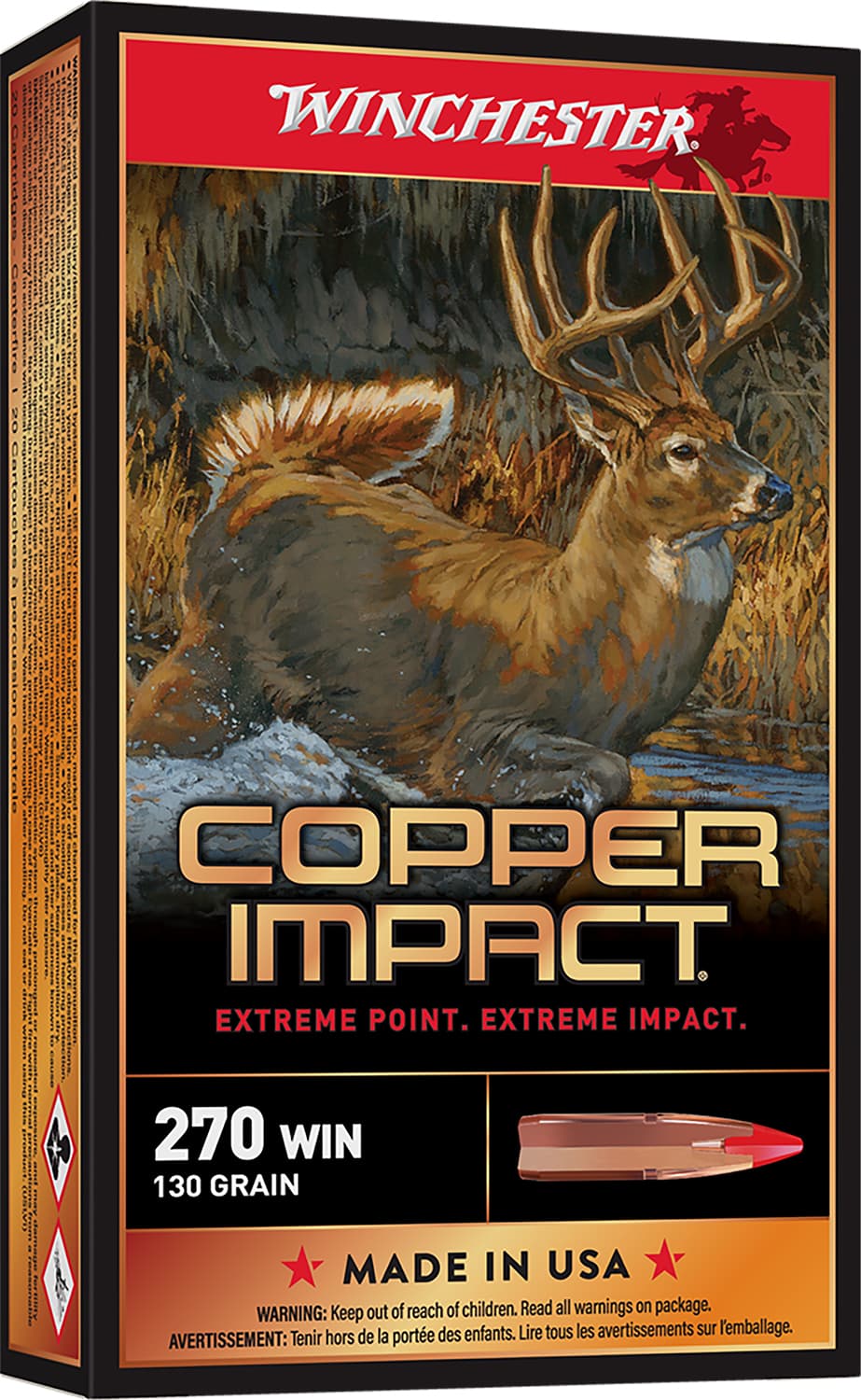 Winchester Ammo X270CLF Copper Impact 270Win 130gr Copper Extreme Point Lead Free 20 Per Box/10 Case