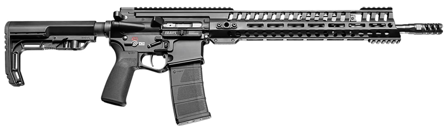 Patriot Ordnance Factory 01148 P415 *CA Compliant 5.56x45mm NATO 10+1 16.50" Chrome Moly Barrel Black Hard Coat Anodized Receiver, 6 Position MFT Black Stock & Black Polymer Grip Ambidextrous