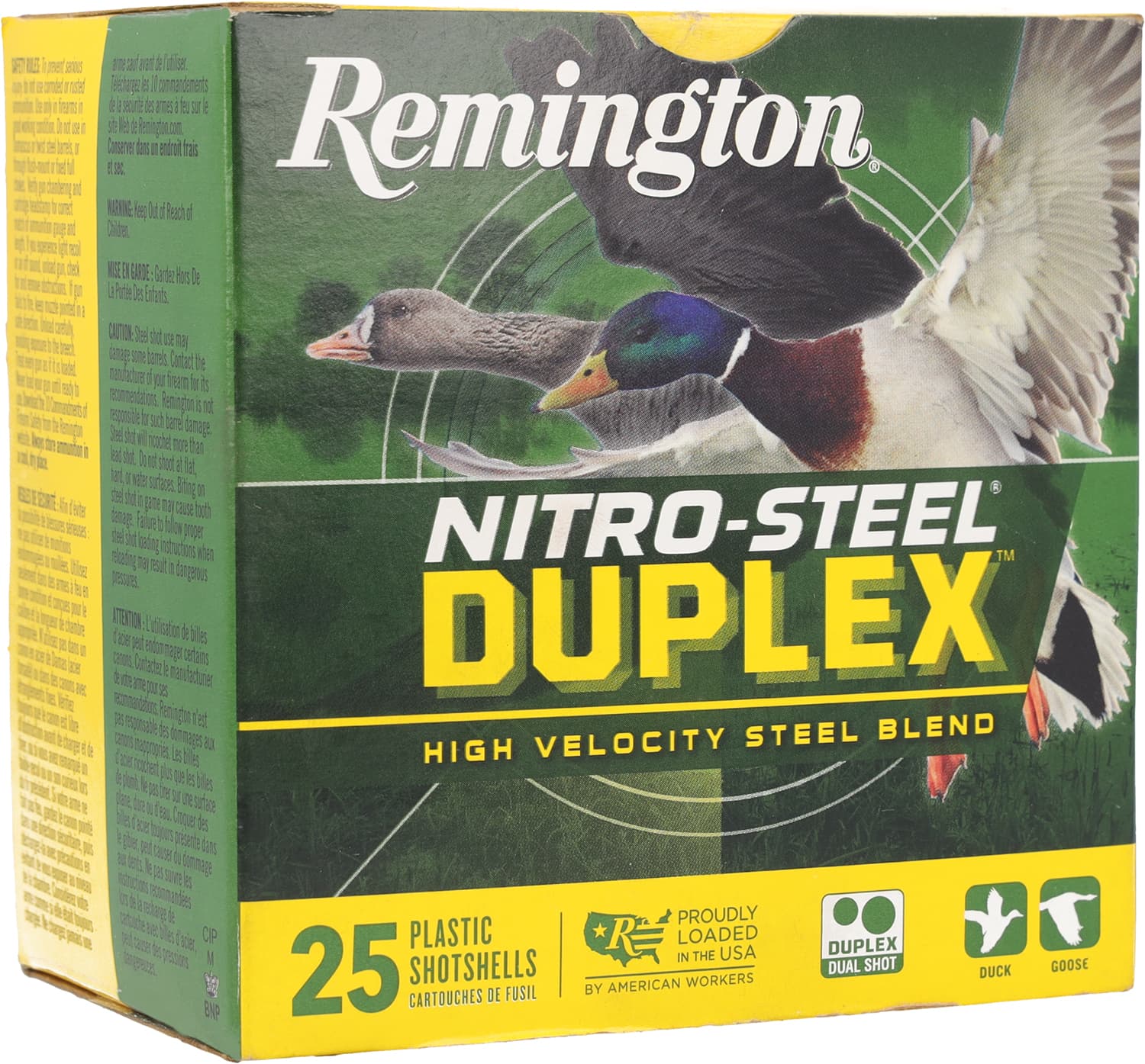 Remington, Nitro Steel Duplex Magnum, 12 Gauge, 3", #2 and #6 Shot, Zinc-Plated Steel, 25 Round Box