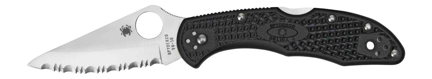 Spyderco C11PSBK Delica 4 2.88" Folding Drop Point Part Serrated VG-10 SS Blade, Black Textured FRN Handle, Includes Pocket Clip