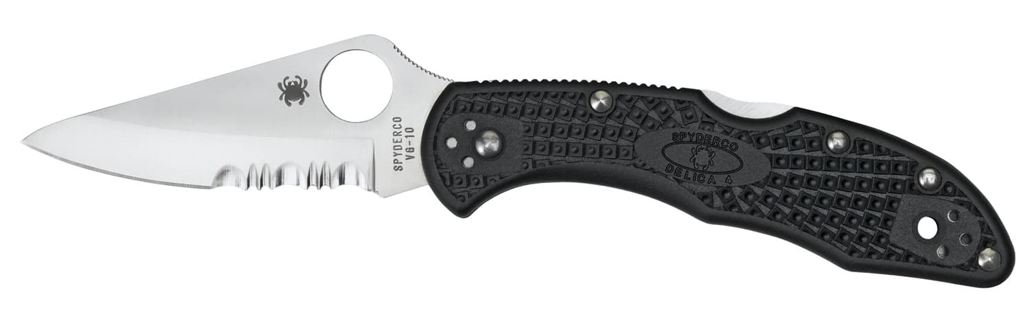 Spyderco C11PSBK Delica 4 2.88" Folding Drop Point Part Serrated VG-10 SS Blade, Black Textured FRN Handle, Includes Pocket Clip, image 2