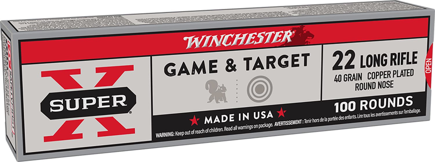 Winchester Ammunition, Super-X, 22LR, 40 Grain, Super Speed Round Nose, Copper Plated, 100 Round Box