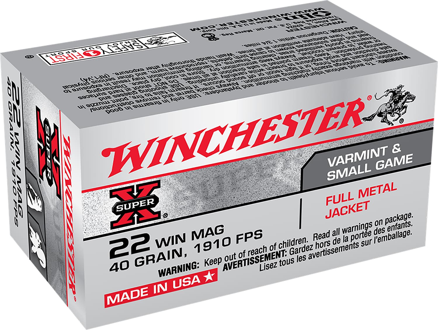 Winchester Ammo X22M Super X 22WMR 40gr Full Metal Jacket 50 Per Box/40 Case