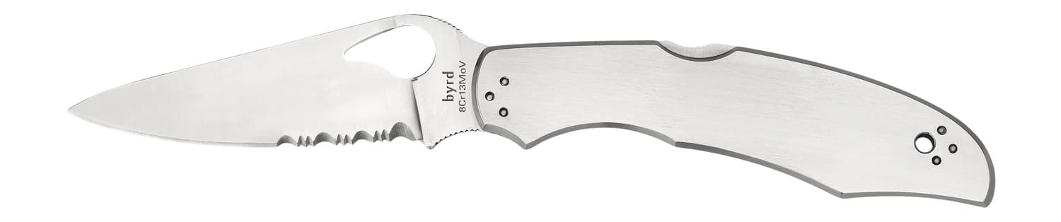Spyderco BY03PS2 Byrd Cara Cara 2 3.75" Folding Drop Point, Part Serrated 8Cr13MoV SS Blade, Stainless Steel Handle, Includes Pocket Clip