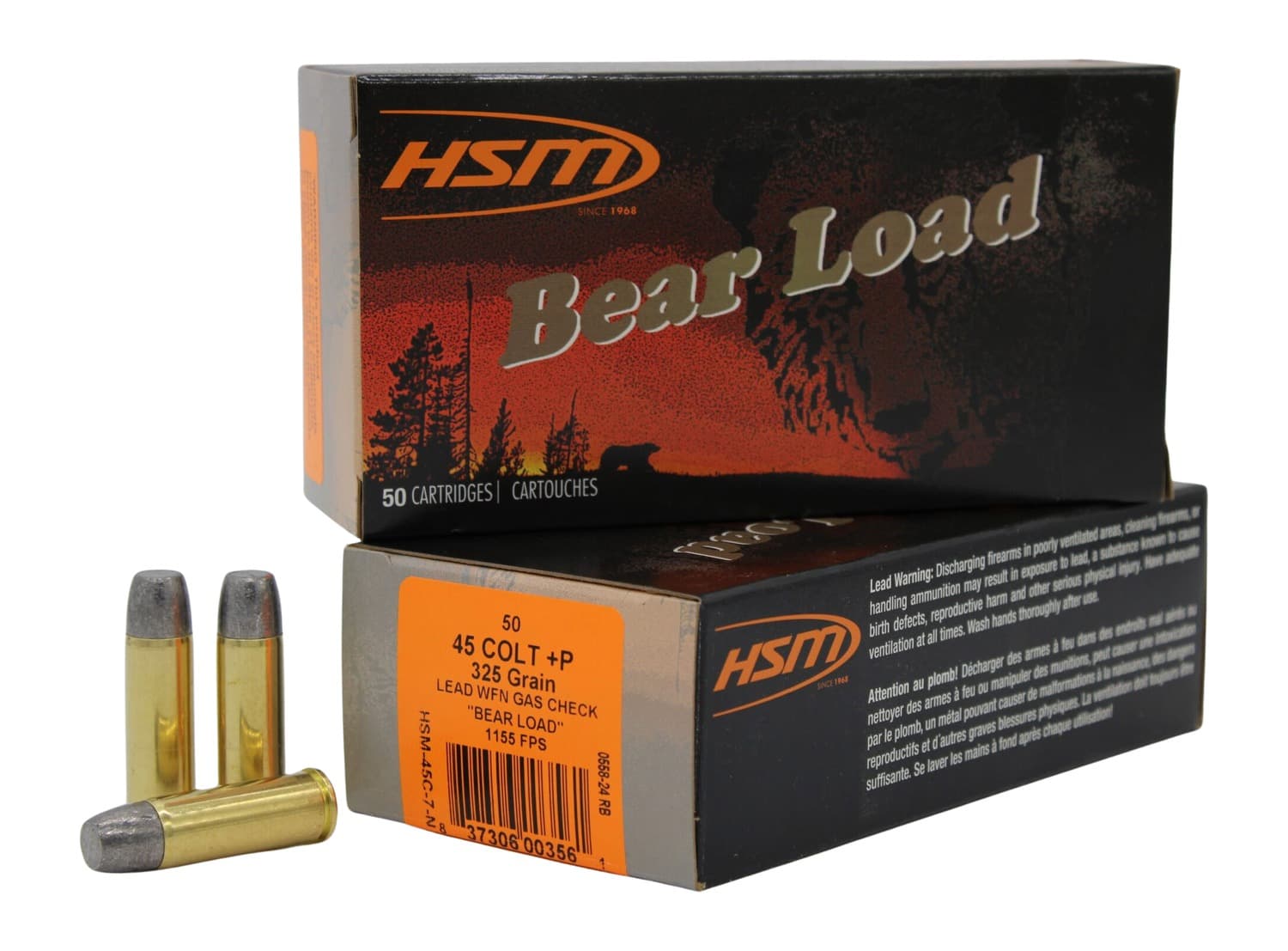 HSM 45C7N Bear Load 45 Colt +P 325 gr Wide Flat Nose 50 Per Box/ 10 Case