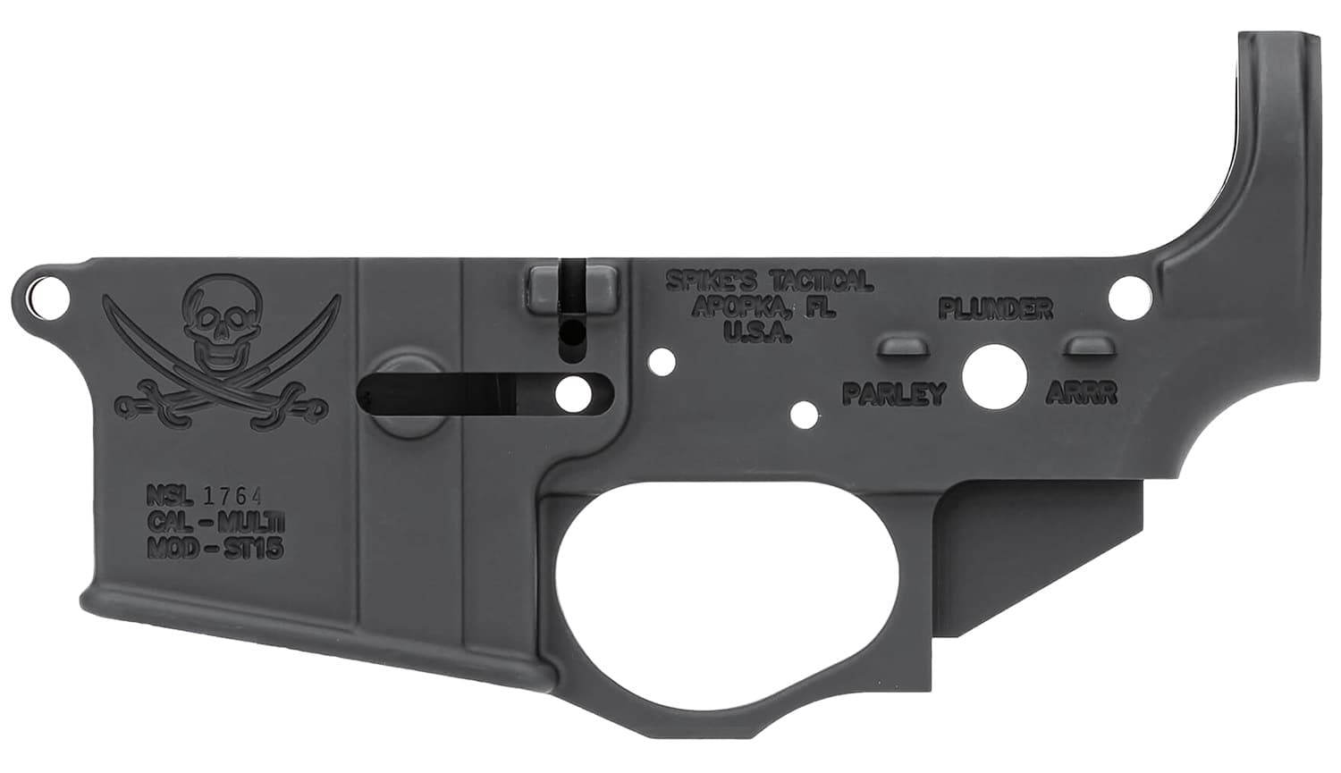 Spikes STLS016 Calico Jack Stripped Lower Receiver Multi-Caliber 7075-T6 Aluminum Black Anodized for AR-15