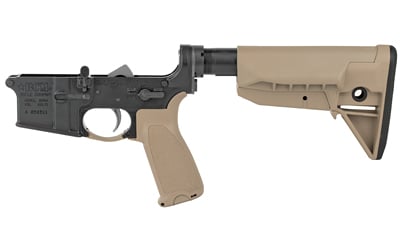 Bravo Company, Semi-automatic Complete Lower Receiver, AR, 223 Remington/5.56 NATO, Anodized Finish, Black, Flat Dark Earth BCM Gunfighter Stock, Fire Controls Marked SAFE and SEMI, BCMGUNFIGHTER Enhanced Trigger Guard, BCMGUNFIGHTER QD End Plate, Flat Dark Earth BCMGUNFIGHTER Pistol Grip