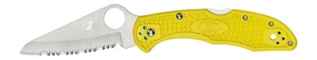Spyderco C88SYL2 Salt 2 3" Folding Clip Point Serrated H1 Steel Blade Yellow Bi-Directional Texturing FRN Handle Includes Pocket Clip