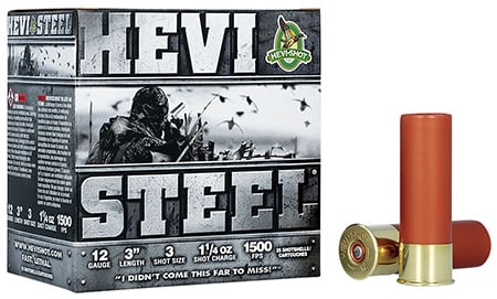 HEVI-Shot, HEVI-Shot, HEVI-Steel, 12 Gauge 3", Max Dram, 1 1/4 oz, #3 Shot Size, 25Rd Box