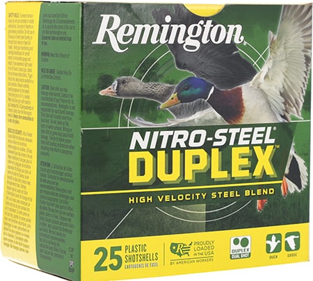 Remington, Nitro Steel Duplex Magnum, 12 Gauge, 3", BB and #4 Shot, Zinc-Plated Steel, 25 Round Box