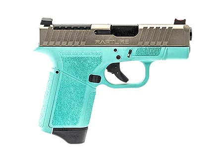 Gforce Arms GF932512RN Rapture Sub-Compact Frame 9mm Luger 12+1 3.25" Black Barrel, Nickel Steel Optic Cut/Serrated Slide, Robin Egg Blue Cerakote Polymer Frame, Shield RMSc/RMR Footprint