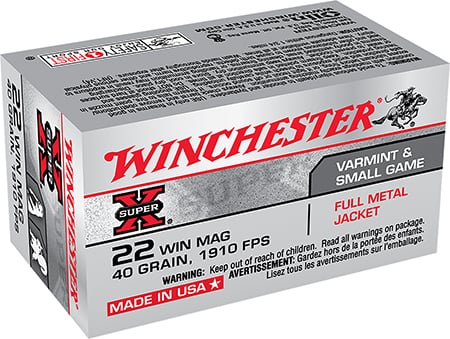 Winchester Ammo X22M Super X 22WMR 40gr Full Metal Jacket 50 Per Box/40 Case