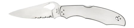 Spyderco BY03PS2 Byrd Cara Cara 2 3.75" Folding Drop Point, Part Serrated 8Cr13MoV SS Blade, Stainless Steel Handle, Includes Pocket Clip