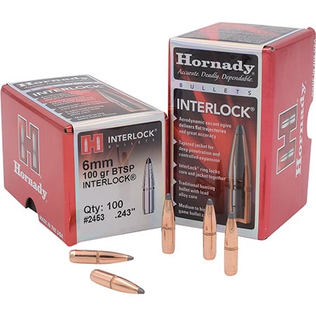 Hornady 2453 InterLock 6mm .243 100 gr Boat Tail Spire Point 100 Per Box/ 25 Case