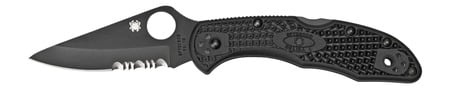 Spyderco C11PSBBK Delica 4 Lightweight 2.88" Folding Part Serrated Black TiCN VG-10 SS Blade/Black Textured FRN Handle Includes Pocket Clip