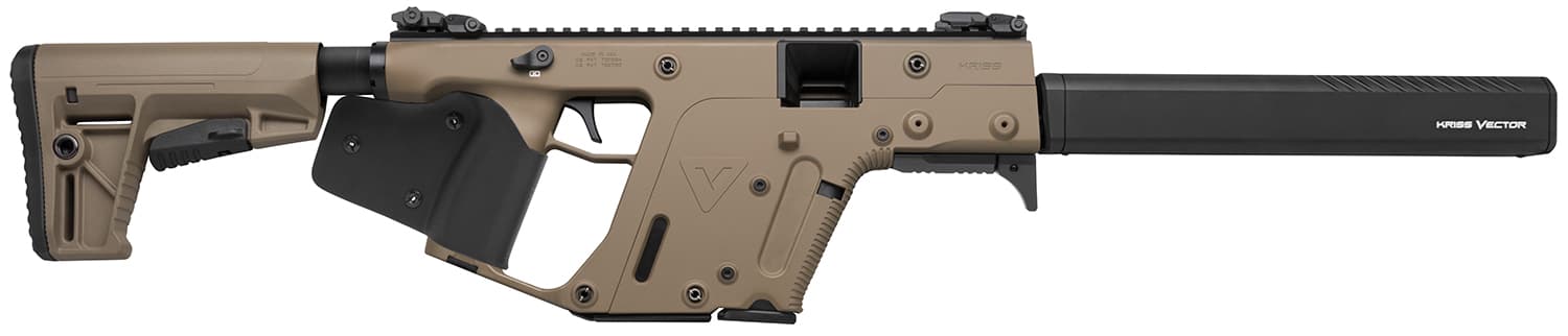 Kriss USA KV45CFD22 Vector CRB G2 45 ACP 10+1 16" Black Barrel Shroud, FDE Rec & Fixed Stock, Black California Paddle Grip, Flip Up Sights