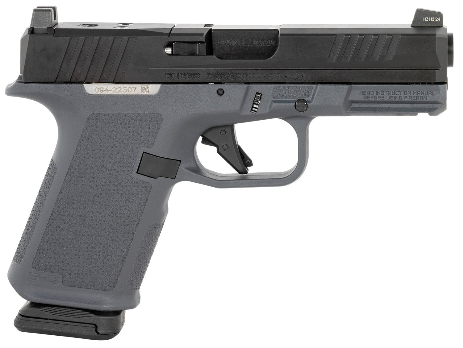 Ruger 19400 RXM 9mm 15+1 4" Black FNC Nitride Steel Barrel, Black FNC Nitride Optic Ready/Serrated Alloy Steel Slide, Stealth Gray Polymer Frame w/Accessory Rail, Stealth Gray Magpul Enhanced Grip