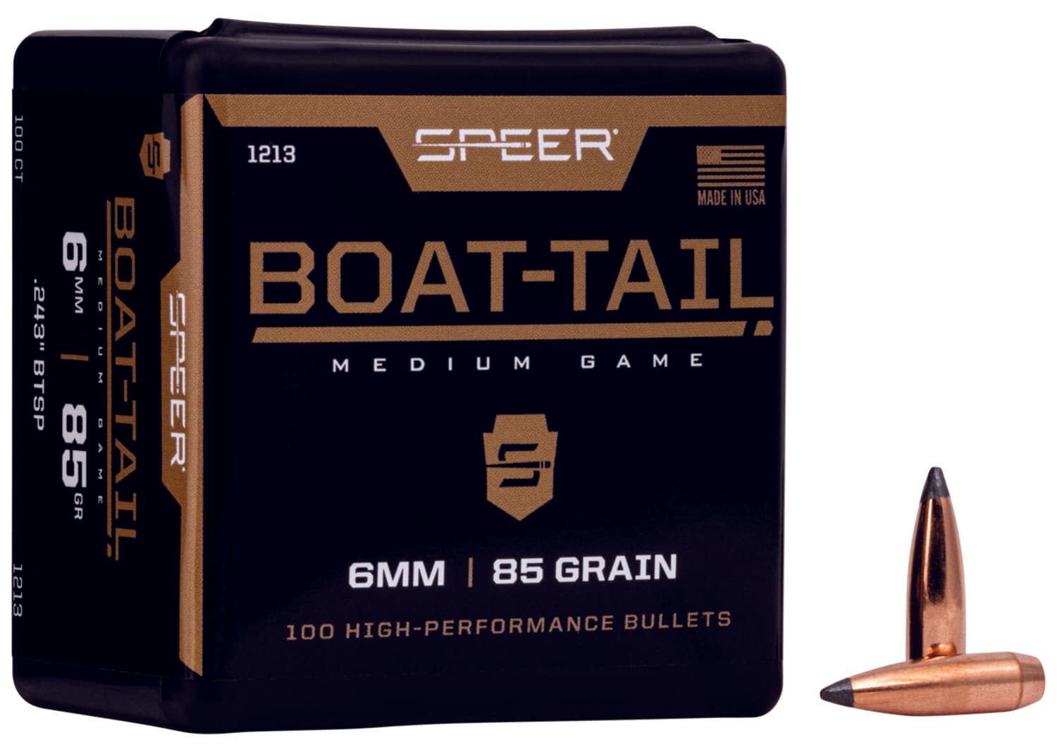 Speer 1213 Boat-Tail 6mm 85gr Jacketed Soft Point Boat Tail 100 Per Box/5 Case
