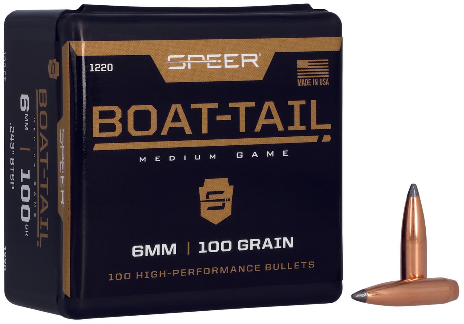 Speer 1220 Boat-Tail 6mm 100gr Jacketed Soft Point Boat Tail 100 Per Box/5 Case