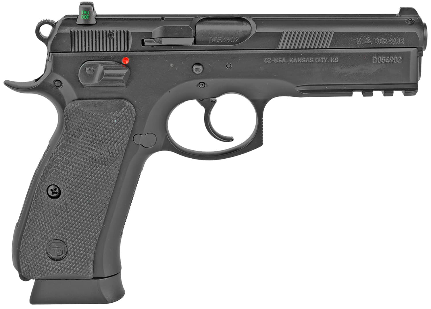 CZ-USA 01152 CZ 75 SP-01 Full Size Frame 9mm Luger 10+1 4.60" Black Steel Barrel, Black Steel Serrated Slide, Black Polycoat Steel Frame w/Beavertail & Picatinny Rail, Black Rubber Grip, Right Hand