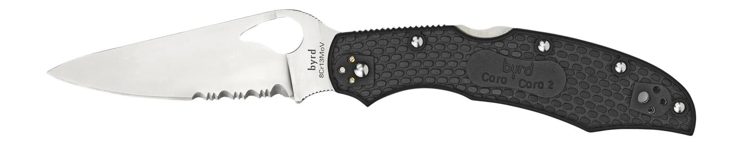 Spyderco BY03PSBK2 Byrd Cara Cara 2 Lightweight 3.75" Folding Drop Point Part Serrated 8Cr13MoV SS Blade Black Textured FRN Handle Includes Pocket Clip