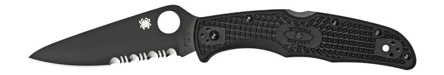 Spyderco C10PSBBK Endura 4 Lightweight 3.75" Folding Clip Point Part Serrated Black TiCN VG-10 SS Blade Black Textured FRN Handle Includes Pocket Clip