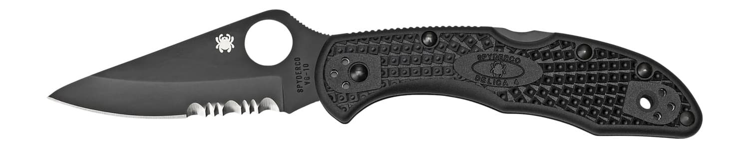 Spyderco C11PSBBK Delica 4 Lightweight 2.88" Folding Part Serrated Black TiCN VG-10 SS Blade/Black Textured FRN Handle Includes Pocket Clip